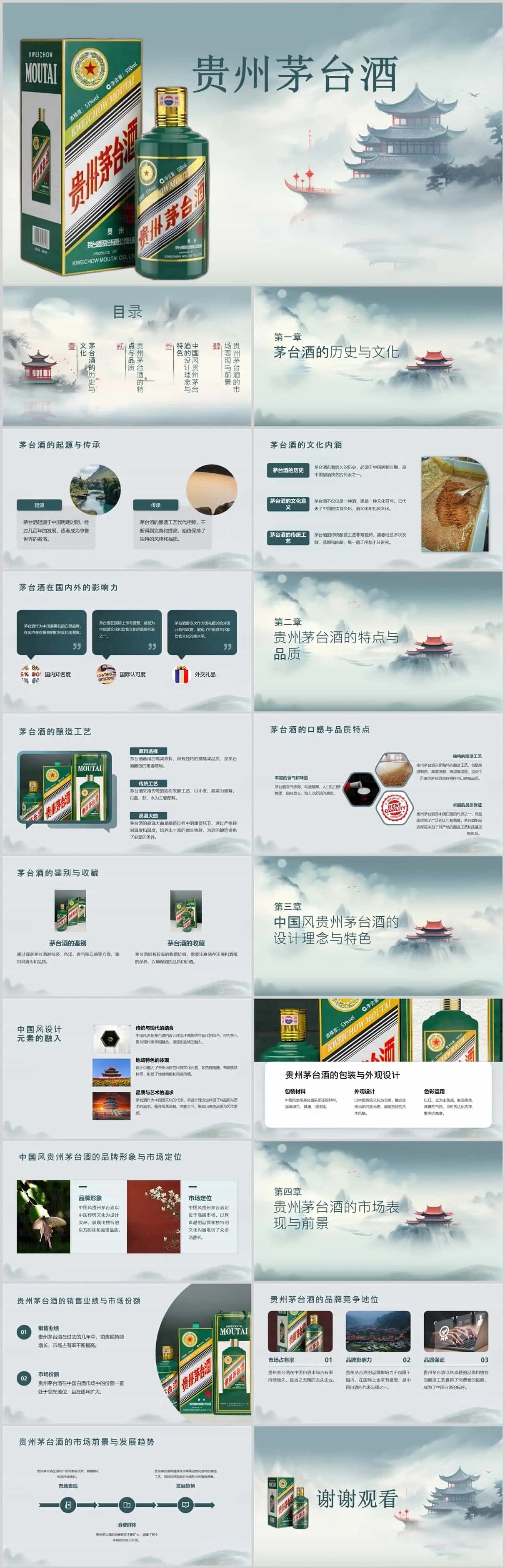 贵州茅台酒展示：用中国风PPT模板讲述千年传奇！