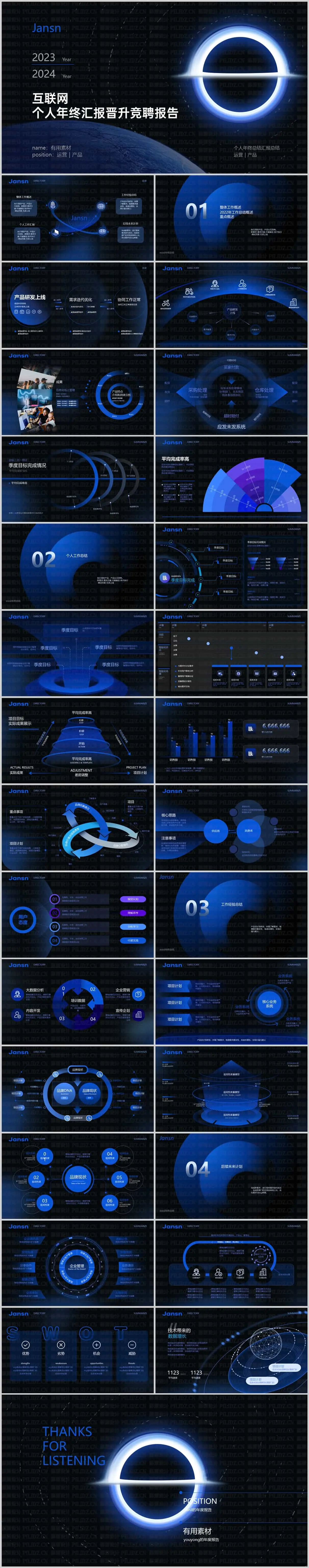 30页暗色发布会年终汇报晋升竞聘报告PPT模板