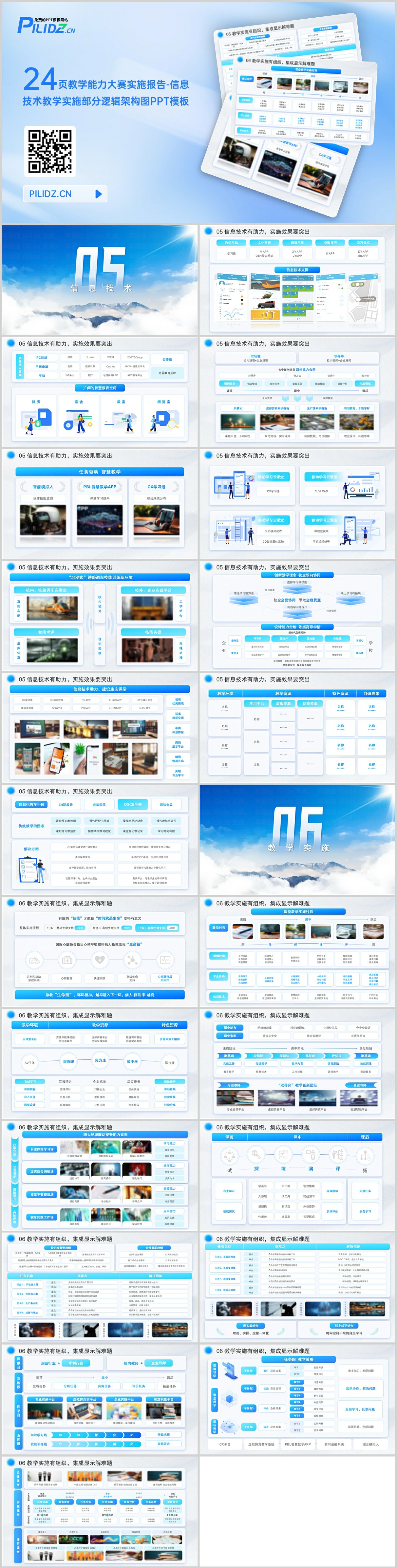 24页教学能力大赛实施报告-信息技术教学实施部分逻辑架构图PPT模板